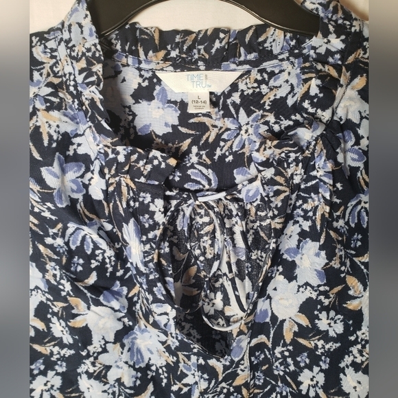 Time And Tru Blue Floral Boho Peasant Shirt Sz L - Picture 3 of 10